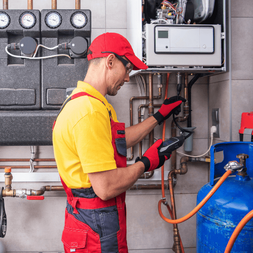 Plumber fixing a leaking tap and pipework in a home
